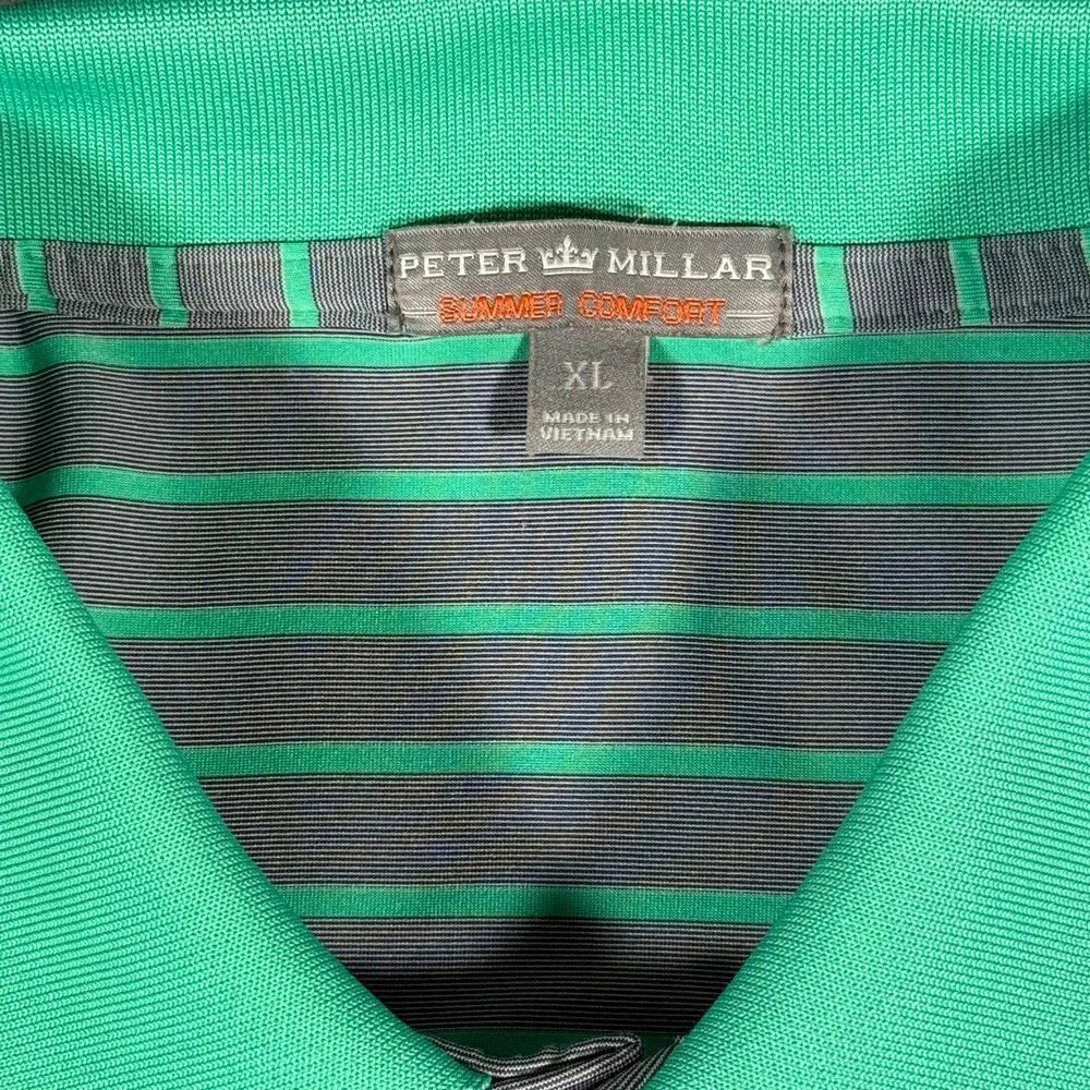 Peter Millar Summer Comfort Mens Polo‎ Shirt XL Gray Green Stripe Performance
